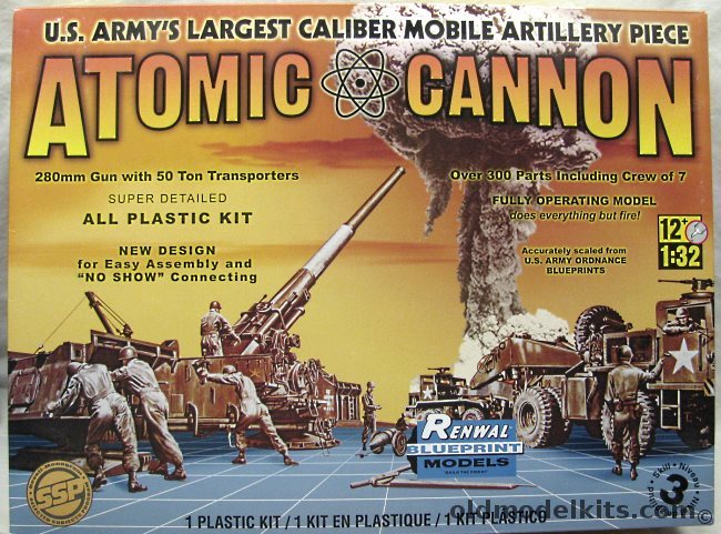Renwal 1/32 M65 280mm Atomic Cannon with M249 and M250 50 Ton Heavy Gun Lifting Truck/Transporters, 85-7811 plastic model kit